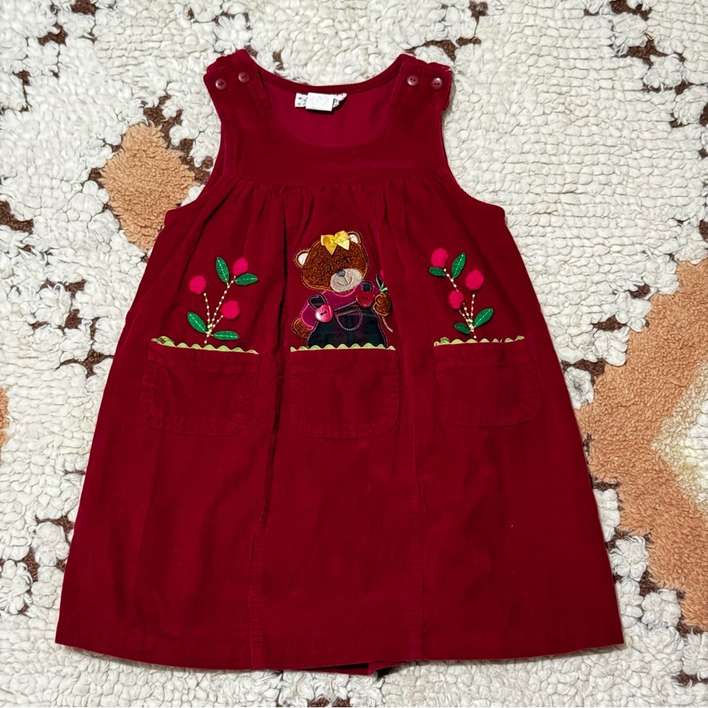 Samara Vintage Red Velvet Corduroy Teddy Bear  Dress Size 5